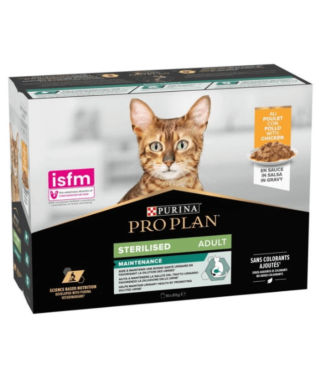 Purina Pro Plan Sterilised Adult Wet Cat Food, Chicken in Gravy, 85gX10