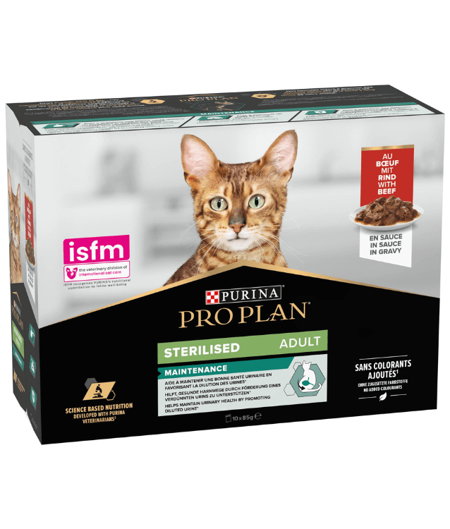 Purina Pro Plan Sterilised Wet Cat Food, Beef in Gravy, 85gx10
