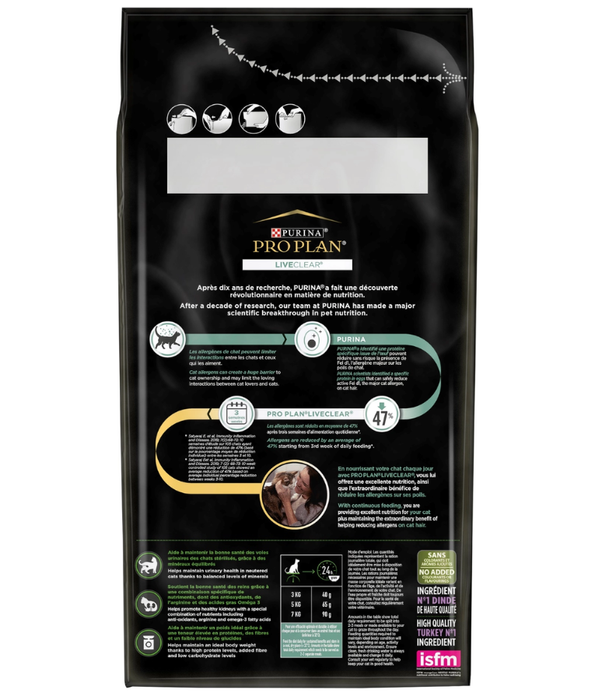 Purina - Pro Plan LiveClear, Sterilised Adult Cat Food, Rich in Turkey, Allergen-Reducing & Urinary Care - 1.4 kg