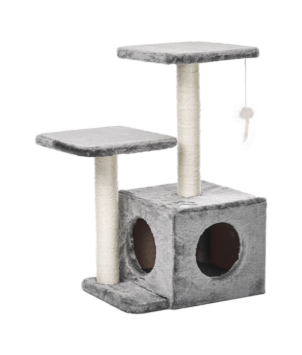 M-Pets - Ranak Cat Tree, Plush Multi-Level Scratcher with Sisal Posts, Grey & Beige - 43 x 33 x 70 cm