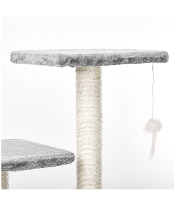 M-Pets - Ranak Cat Tree, Plush Multi-Level Scratcher with Sisal Posts, Grey & Beige - 43 x 33 x 70 cm