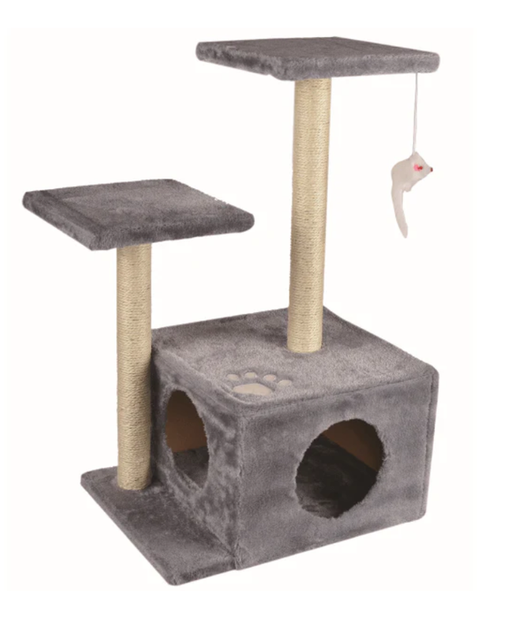 M-Pets - Ranak Cat Tree, Plush Multi-Level Scratcher with Sisal Posts, Grey & Beige - 43 x 33 x 70 cm