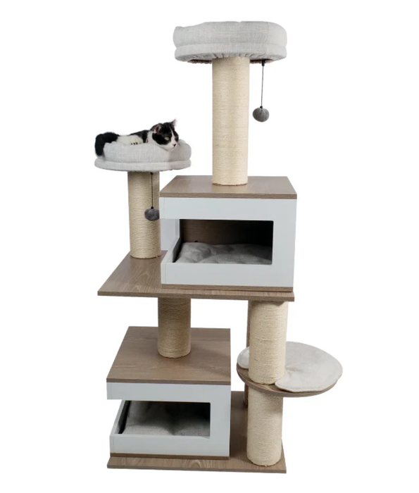 M-Pets - CatElite - Monica Modular Cat Tree, Sisal Posts, Cushioned Loungers - 88 x 62 x 140 cm