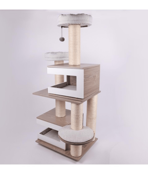 M-Pets - CatElite - Monica Modular Cat Tree, Sisal Posts, Cushioned Loungers - 88 x 62 x 140 cm