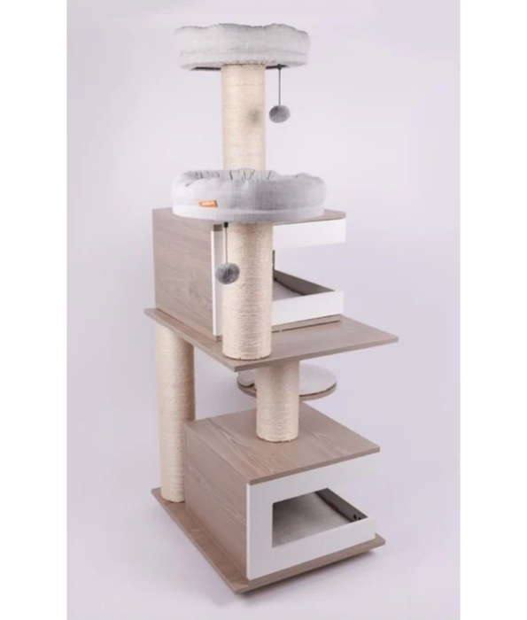 M-Pets - CatElite - Monica Modular Cat Tree, Sisal Posts, Cushioned Loungers - 88 x 62 x 140 cm