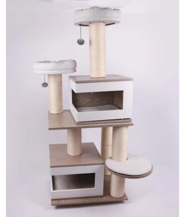 M-Pets - CatElite - Monica Modular Cat Tree, Sisal Posts, Cushioned Loungers - 88 x 62 x 140 cm