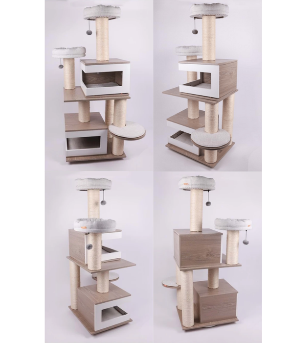 M-Pets - CatElite - Monica Modular Cat Tree, Sisal Posts, Cushioned Loungers - 88 x 62 x 140 cm