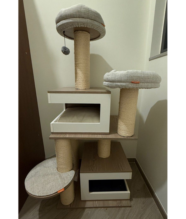 M-Pets - CatElite - Monica Modular Cat Tree, Sisal Posts, Cushioned Loungers - 88 x 62 x 140 cm