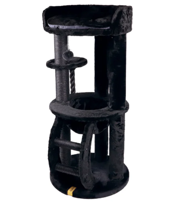 M-Pets - Panther Premium Cat Tree Suite, Black Plush Tower with Sisal Scratching Posts - 62 x 62 x 130 cm