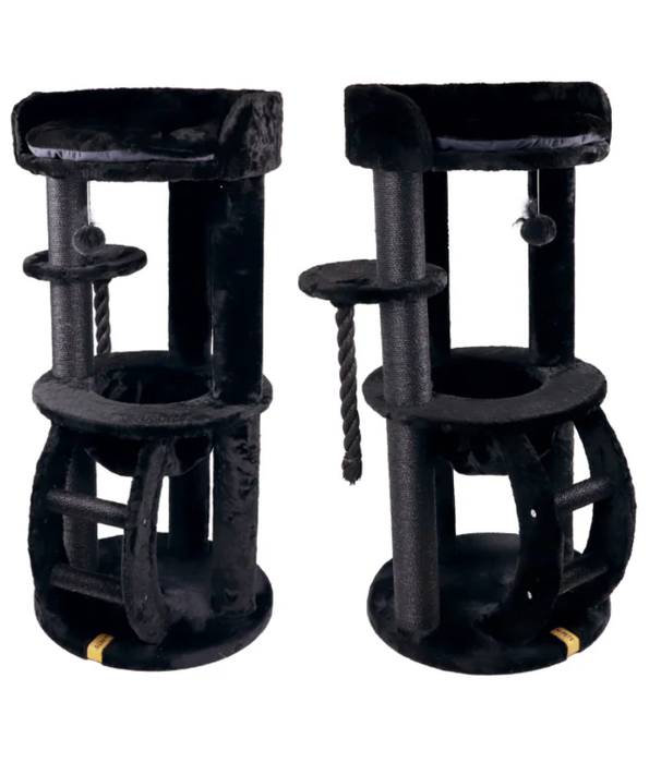 M-Pets - Panther Premium Cat Tree Suite, Black Plush Tower with Sisal Scratching Posts - 62 x 62 x 130 cm