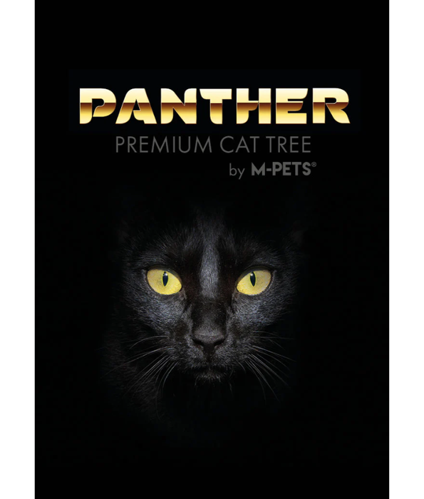 M-Pets - Panther Premium Cat Tree Suite, Black Plush Tower with Sisal Scratching Posts - 62 x 62 x 130 cm