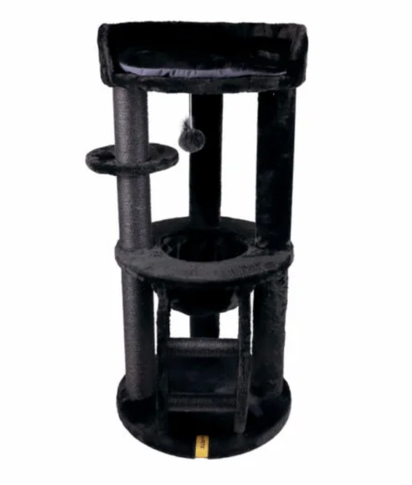 M-Pets - Panther Premium Cat Tree Suite, Black Plush Tower with Sisal Scratching Posts - 62 x 62 x 130 cm