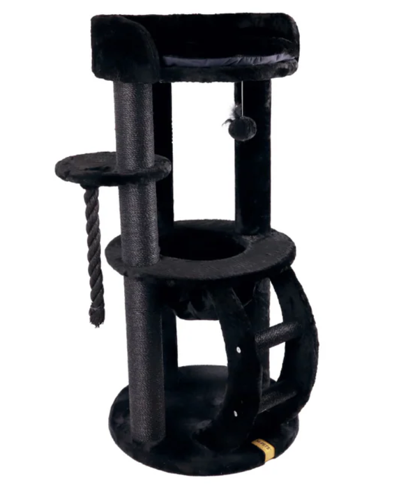 M-Pets - Panther Premium Cat Tree Suite, Black Plush Tower with Sisal Scratching Posts - 62 x 62 x 130 cm