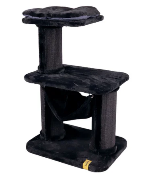 M-Pets - Panther Premium Cat Tree Relax, Black Plush Lounger, Sisal Scratching Posts - 65 x 48 x 98 cm