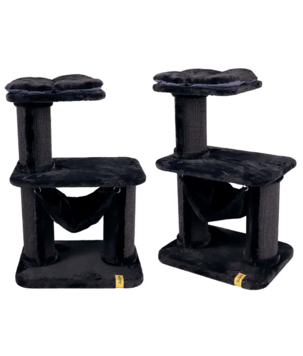 M-Pets - Panther Premium Cat Tree Relax, Black Plush Lounger, Sisal Scratching Posts - 65 x 48 x 98 cm