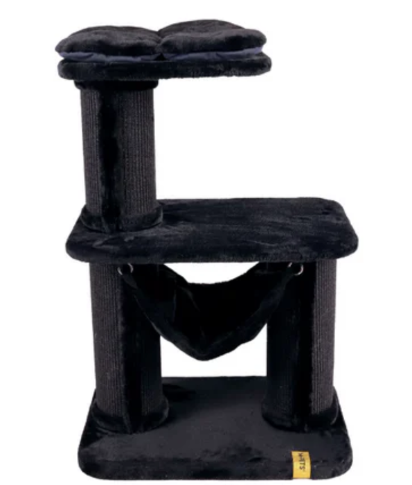 M-Pets - Panther Premium Cat Tree Relax, Black Plush Lounger, Sisal Scratching Posts - 65 x 48 x 98 cm