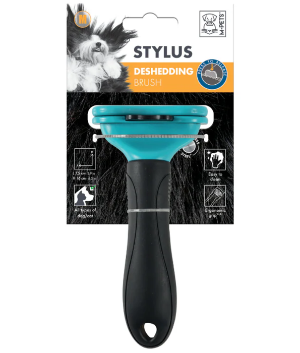 M-Pets - Stylus Self-Cleaning Deshedding Brush for Dogs & Cats - S, M, L