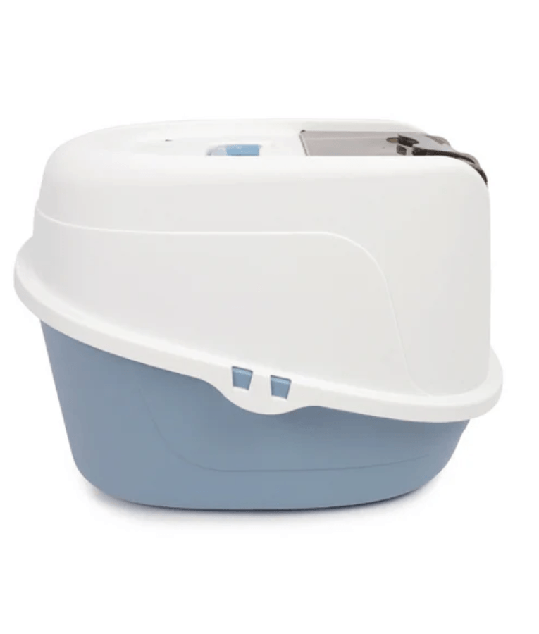 M-Pets - ECO TIMA Covered Cat Litter Box, Recycled Plastic, Odour Filter & Swing Door, Ocean Blue - 60 x 45 x 42 cm