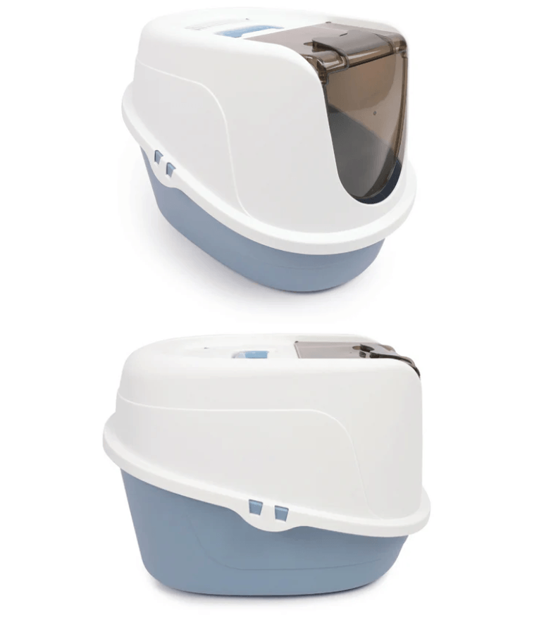 M-Pets - ECO TIMA Covered Cat Litter Box, Recycled Plastic, Odour Filter & Swing Door, Ocean Blue - 60 x 45 x 42 cm