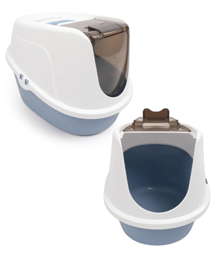 M-Pets - ECO TIMA Covered Cat Litter Box, Recycled Plastic, Odour Filter & Swing Door, Ocean Blue - 60 x 45 x 42 cm