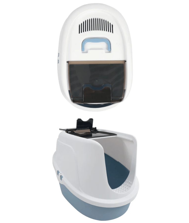 M-Pets - ECO TIMA Covered Cat Litter Box, Recycled Plastic, Odour Filter & Swing Door, Ocean Blue - 60 x 45 x 42 cm