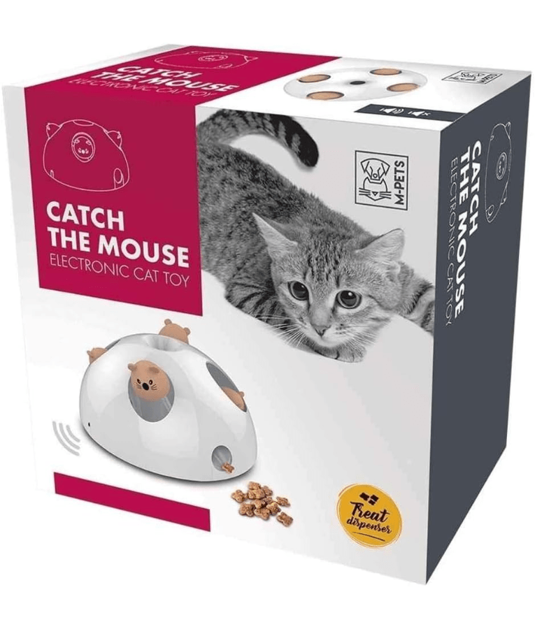 M-Pets - Catch The Mouse Interactive Cat Toy, Electronic Motion & Treat Dispenser, Light Sensor & Sound - 26×26×16 cm