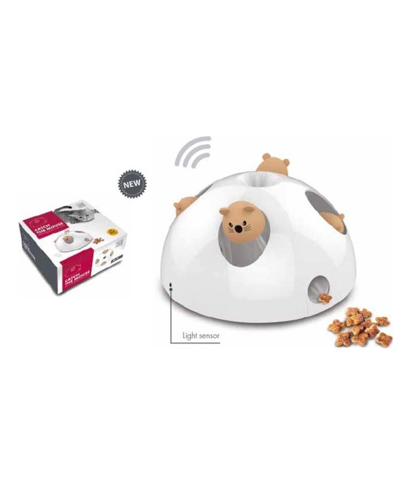 M-Pets - Catch The Mouse Interactive Cat Toy, Electronic Motion & Treat Dispenser, Light Sensor & Sound - 26×26×16 cm