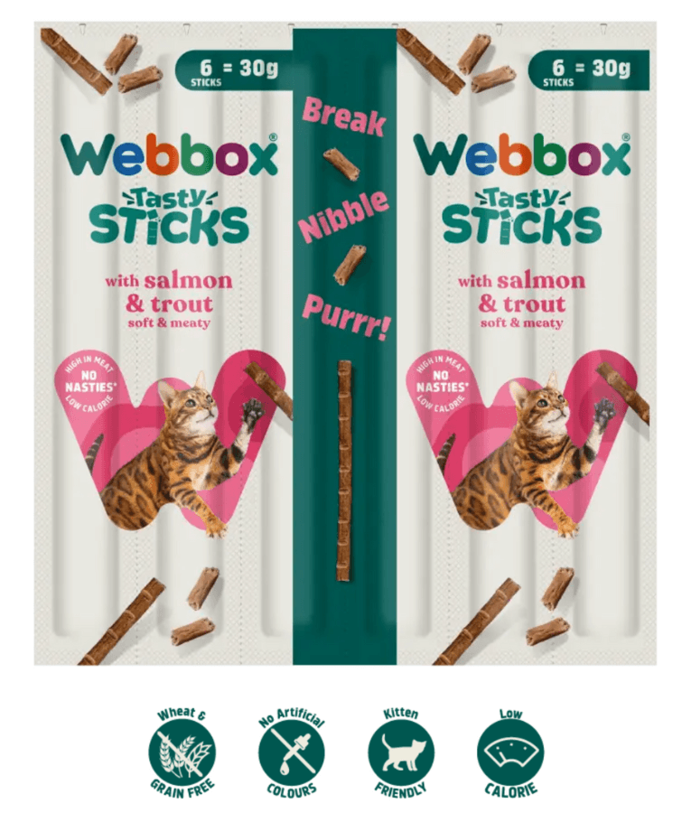 Webbox - Tasty Sticks Salmon & Trout Cat Treats – Grain Free – 30g (6 Sticks)