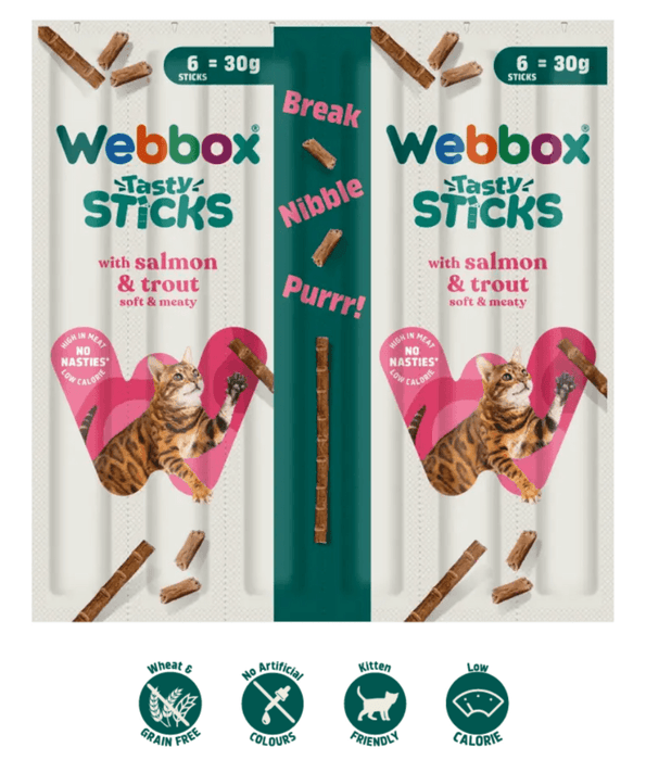 Webbox - Tasty Sticks Salmon & Trout Cat Treats – Grain Free – 30g (6 Sticks)