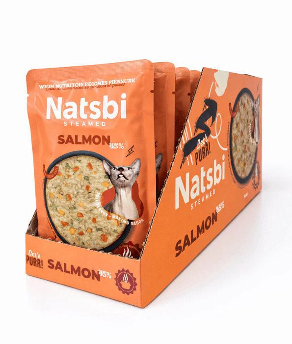 Gosbi - Natsbi Steamed, Salmon in Broth Fresh Cat Food - Grain-Free, Complete Meal for All Life Stages - 80g