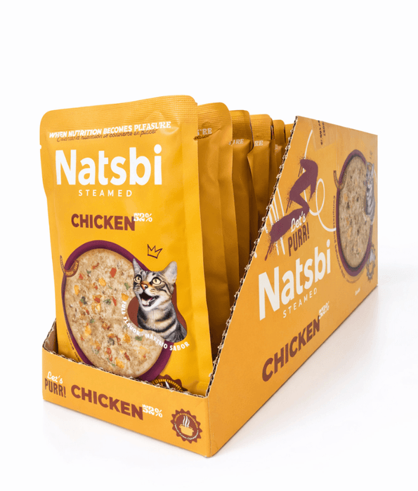 Gosbi - Natsbi Steamed, Chicken in Broth Fresh Cat Food – Grain-Free, Complete Meal for All Life Stages – 80g