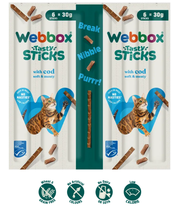 Webbox - Tasty Sticks Cod Cat Treats – Grain Free – 30g (6 Sticks)