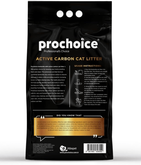 ProChoice - Active Carbon Ultra Clumping Cat Litter, Low Dust Odor Control – 10L