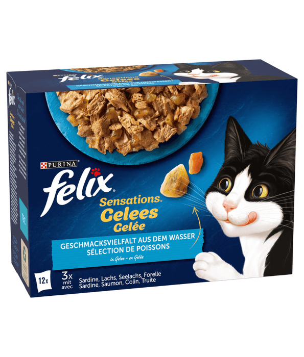 Purina Felix - Sensations in Jelly Adult Cat Wet Food – Salmon, Trout, Sardine, Pollock – Selection – 12 x 85g Pouches