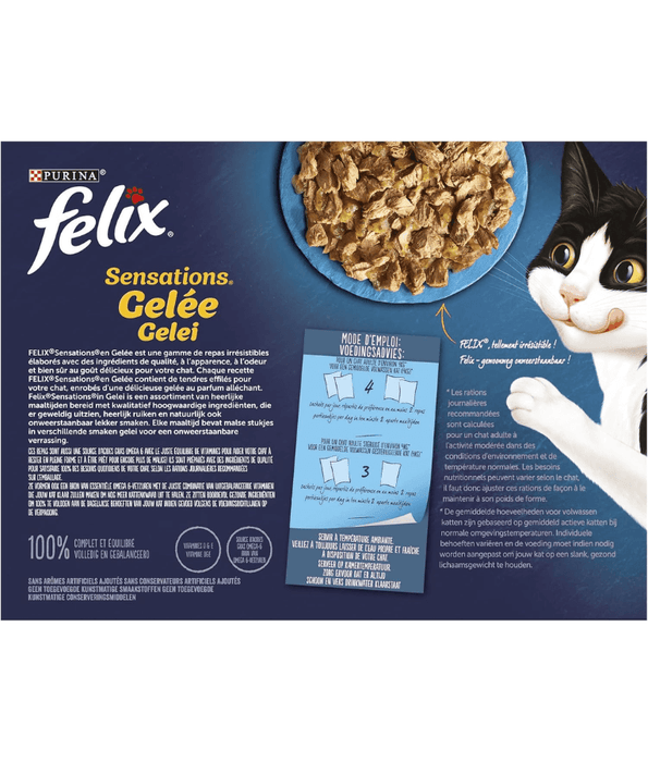 Purina Felix - Sensations in Jelly Adult Cat Wet Food – Salmon, Trout, Sardine, Pollock – Selection – 12 x 85g Pouches