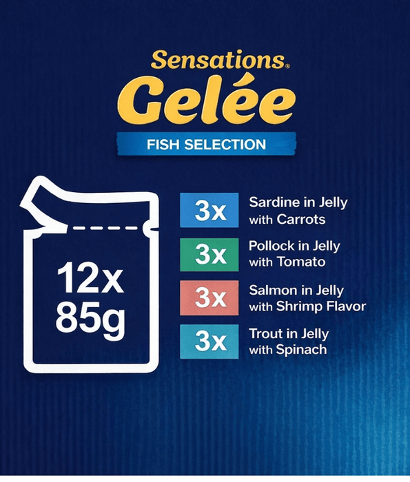 Purina Felix - Sensations in Jelly Adult Cat Wet Food – Salmon, Trout, Sardine, Pollock – Selection – 12 x 85g Pouches