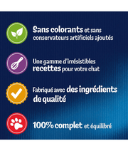 Sans colorants et sans conservateurs artificiels ajoutés, recettes pour votre chat, ingrédients de qualité, 100% complet et équilibré.