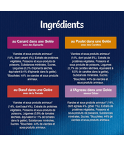 Purina Felix - Sensations in Jelly Adult Cat Wet Food – Beef, Chicken, Duck & Lamb, Adult – 12x85g ingredients list.