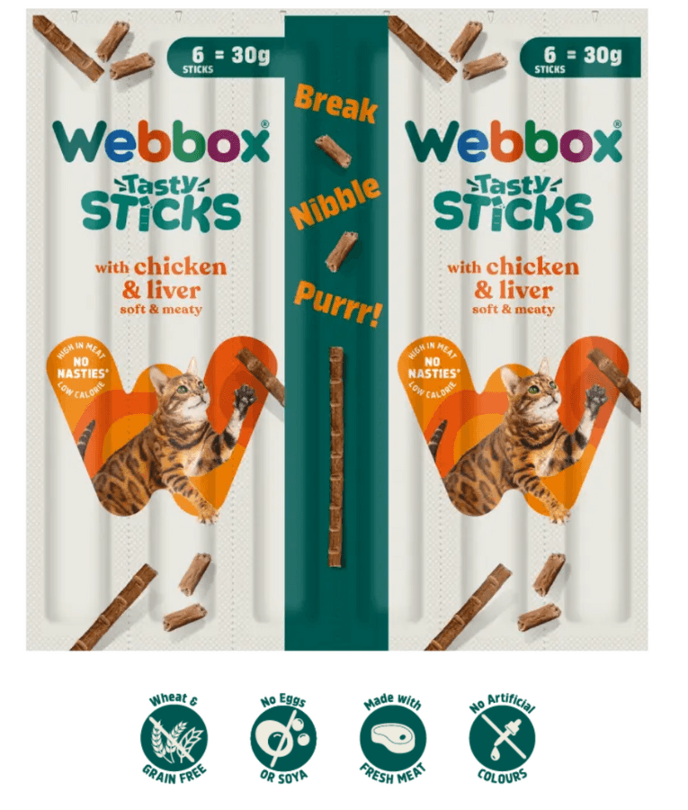 Webbox - Tasty Sticks Chicken & Liver Cat Treats – Grain Free – 30g (6 Sticks)