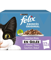 Purina Felix - Tender Shredded Cat Wet Food in Jelly – Beef, Salmon, Chicken & Tuna, Adult – 12x85g