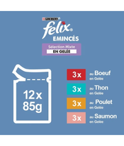 Purina Felix - Tender Shredded Cat Wet Food in Jelly – Beef, Salmon, Chicken & Tuna, Adult – 12x85g package details