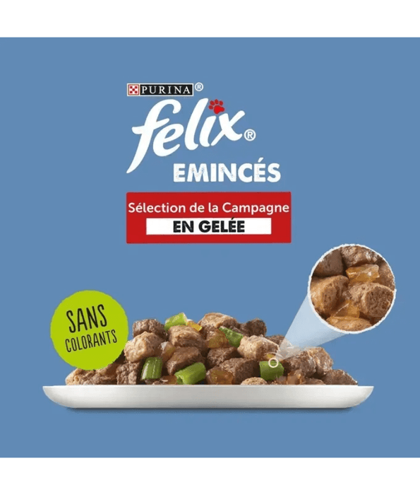 Purina Felix - Emincés Original in Jelly Adult Cat Wet Food – Poultry & Tomato, Duck & Green Beans, Chicken & Peas, Turkey & Carrots – 12x85g