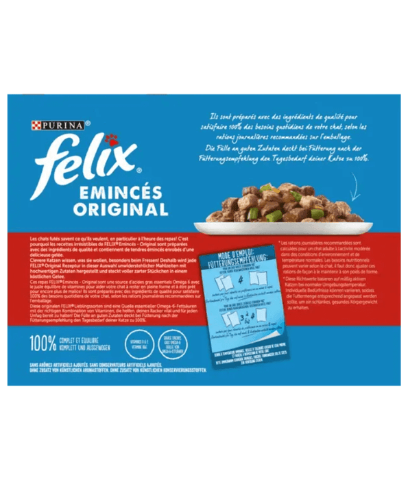 Purina Felix - Emincés Original in Jelly Adult Cat Wet Food – Poultry & Tomato, Duck & Green Beans, Chicken & Peas, Turkey & Carrots – 12x85g