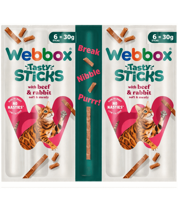Webbox - Tasty Sticks Beef & Rabbit Cat Treats – Grain Free – 30g (6 Sticks)
