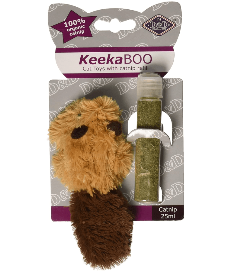 Duvo - D&D KeekaBoo Snoozy Jim Cat Toy with Premium Catnip Refill –  Plush Cat Toy - 8cm in packaging with catnip.