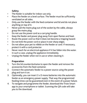 Safety and preparation instructions for Trixie - TX-S Smart 3.0L Automatic Food Dispenser.
