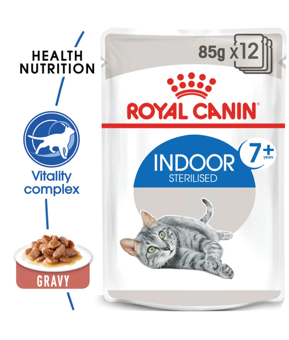 Royal Canin - Indoor Sterilised in Gravy Wet Cat Food for Indoor Sterilised Cats 7+ – 85g Pouch