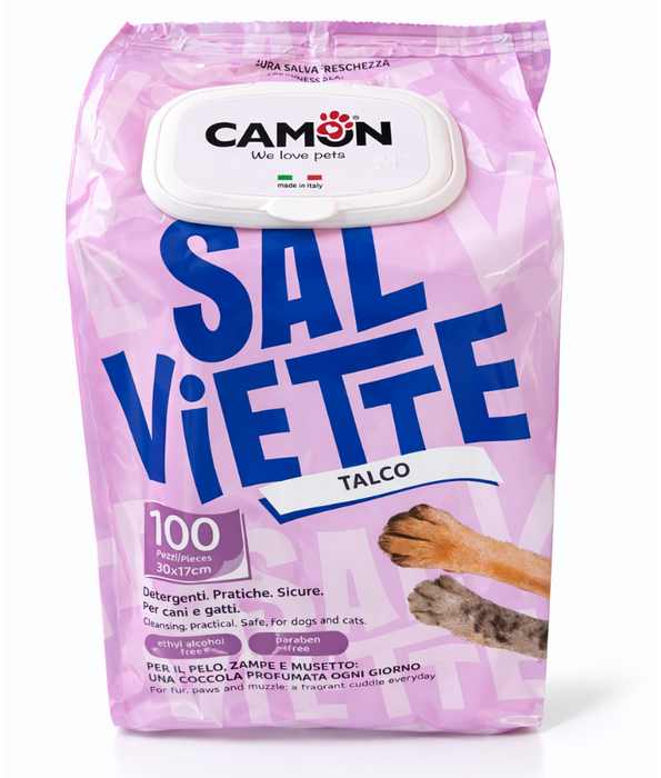 Camon - Salviette Cleansing Pet Wipes Talco – Alcohol & Paraben Free - 40 Sheets -100 Sheets