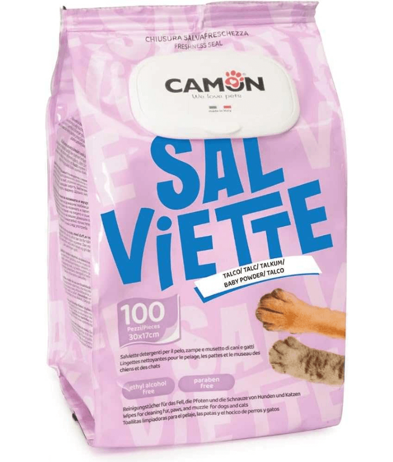 Camon - Salviette Cleansing Pet Wipes Talco – Alcohol & Paraben Free - 40 Sheets -100 Sheets
