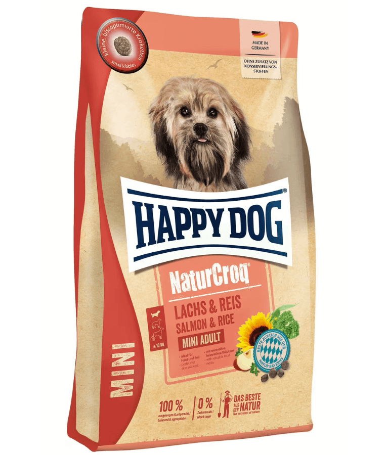 Happy Dog – NaturCroq Mini Salmon & Rice Adult Small Breed Dry Dog Food – Skin & Coat Support 4 kg packaging